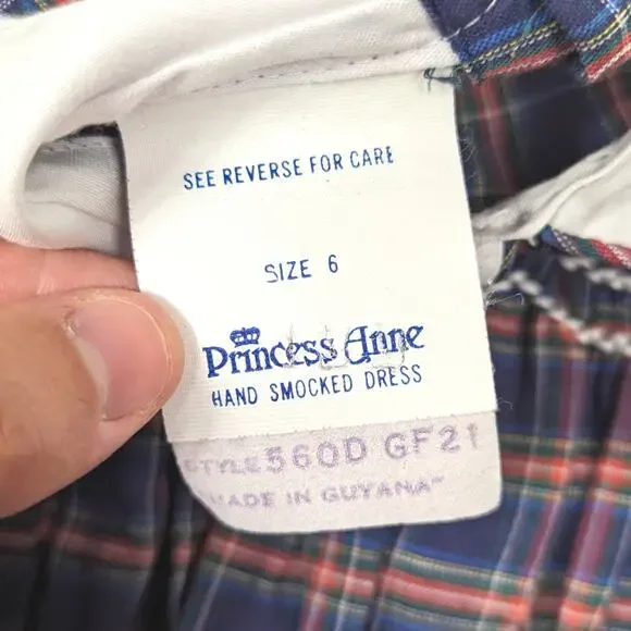 Vintage Princess Anne Dress Girls Size 4T Navy Plaid Smocked School - Picture 8 of 8